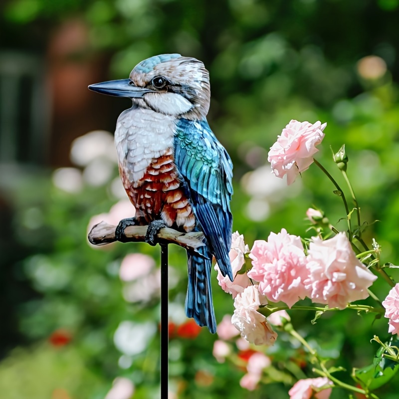 

Metal Kookaburra Garden Stake For Outdoor Decoration – Blue Kingfisher Bird Metal Art, Waterproof Lawn Ornament, No Feather Bird Figurine For Patio And Garden