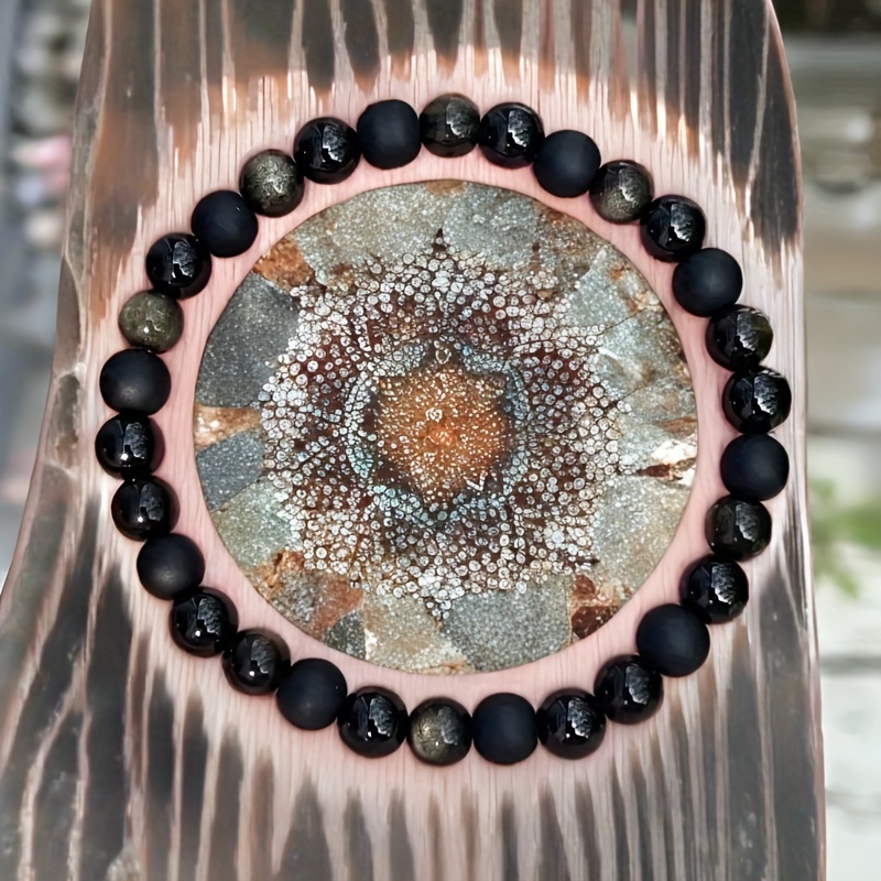 

1pc Bracelet With Black, Golden & Agate Beads – Vintage Style For Mood And Balance, Or Parties