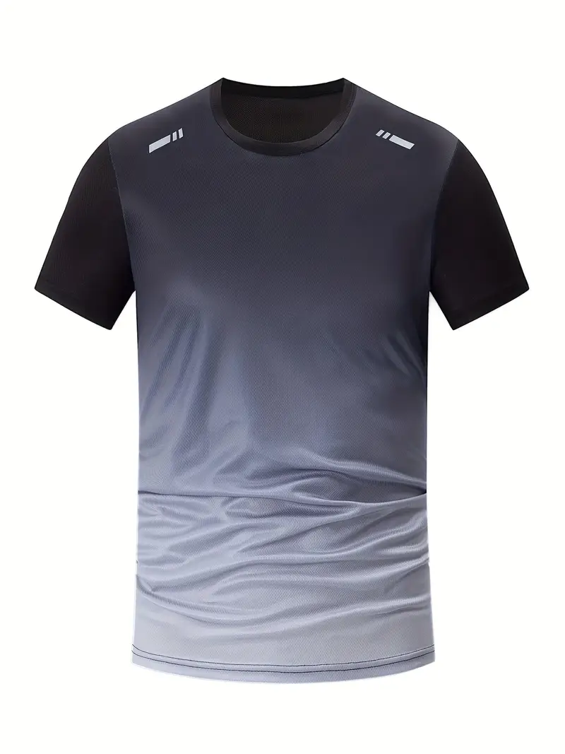 3pcs mens fitness set athletic shorts short sleeve shirt running jacket blue to black gradient stretchy polyester blend crew neck summer sportswear for running and training workout apparel gradient design knit construction gym clothe Product details 18