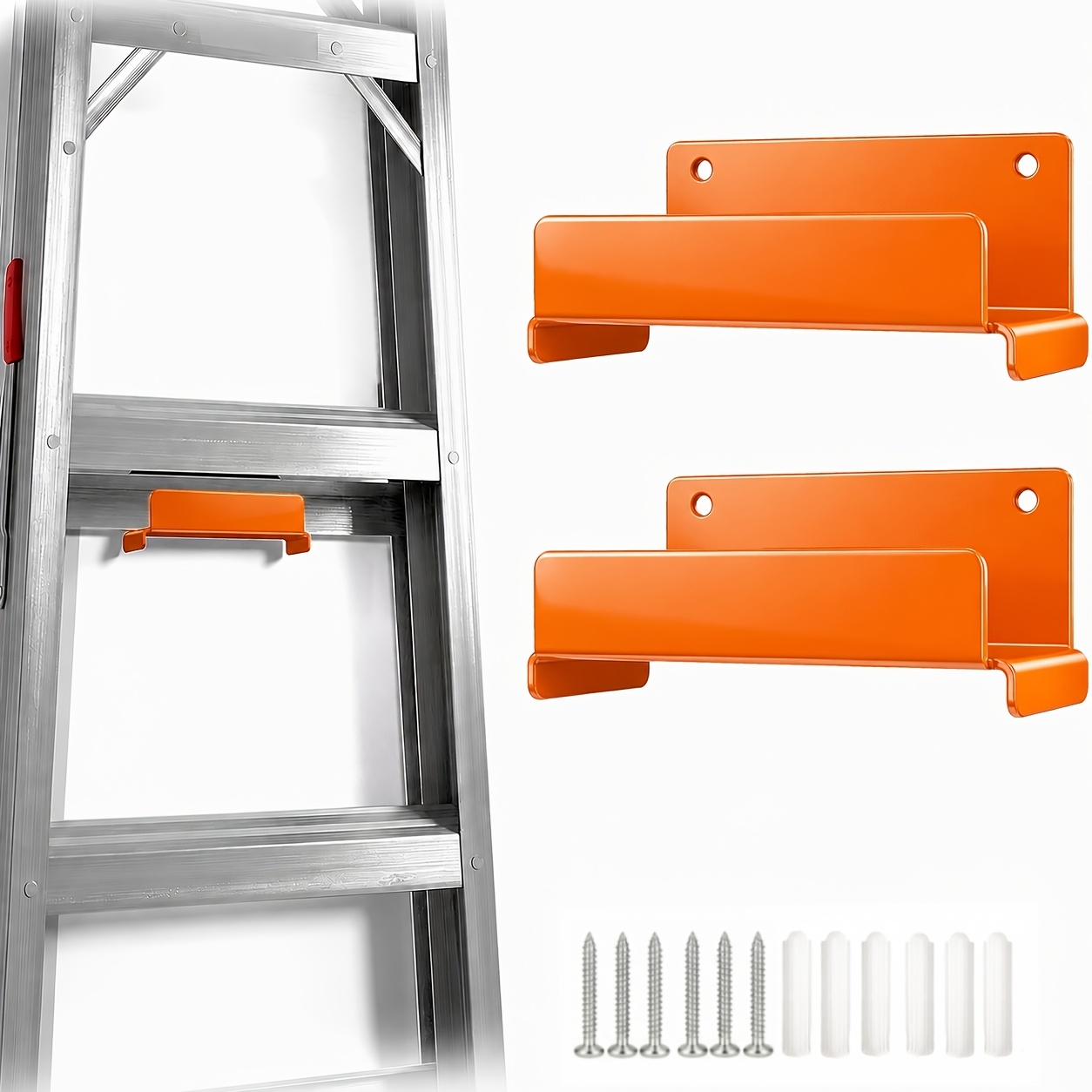 TEMU 2 Crochets Muraux pour Échelle de Garage, Support de Rangement Mural Robuste, Convient pour Échelles, Chaises et Mobilier de Jardin, Compatible