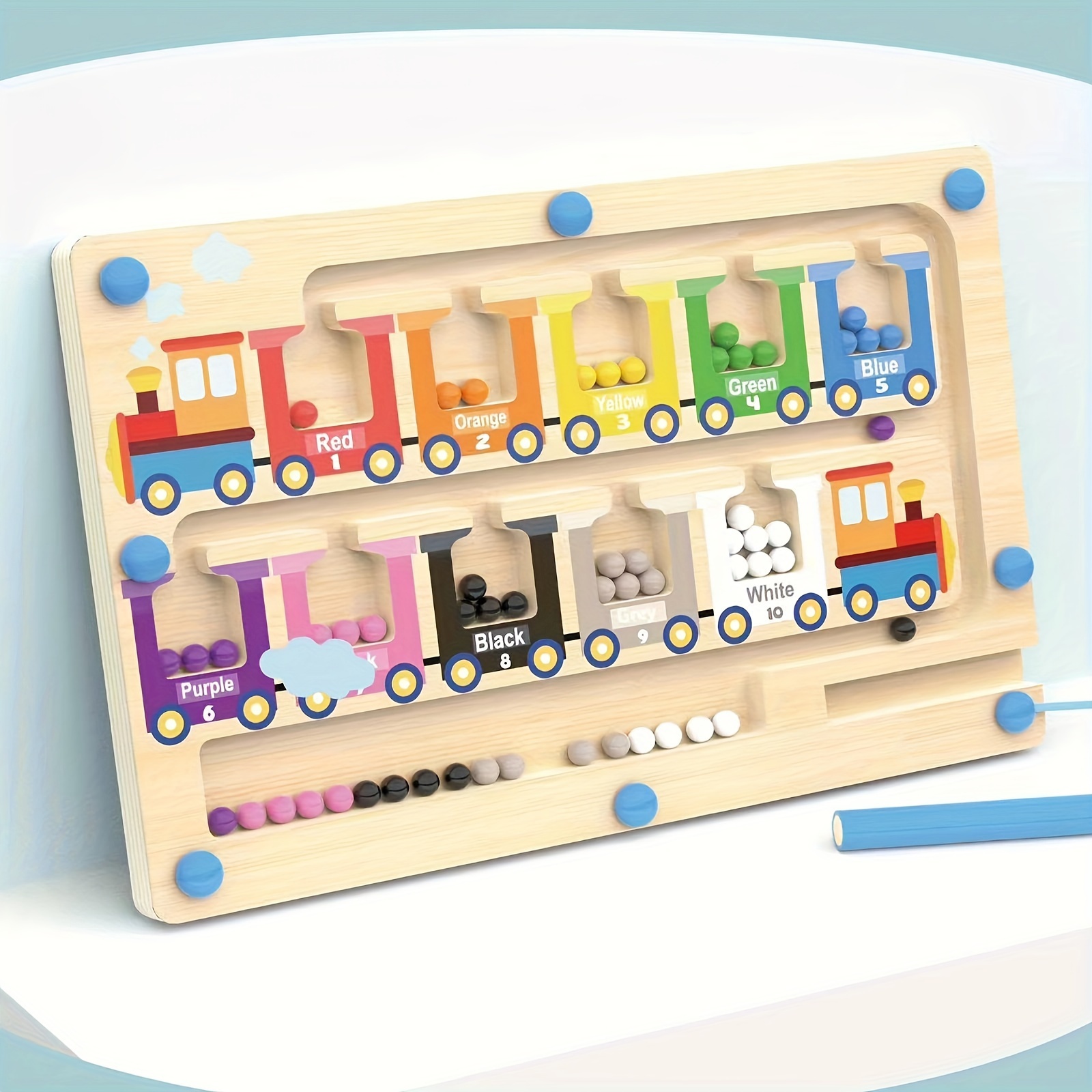 Magnetic Color and Number Maze - Small Wooden Train Magnetic Puzzle Toy