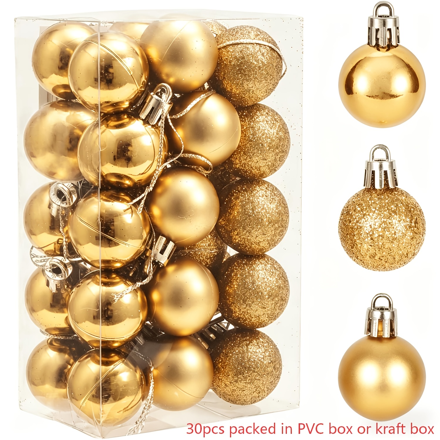 TEMU 30pcs, 1.18/1.57/2. - Golden Christmas Spherical Holiday Pendant, Hanging Decoration, Perfect Hanging Ball For Indoor/outdoor Holiday Party