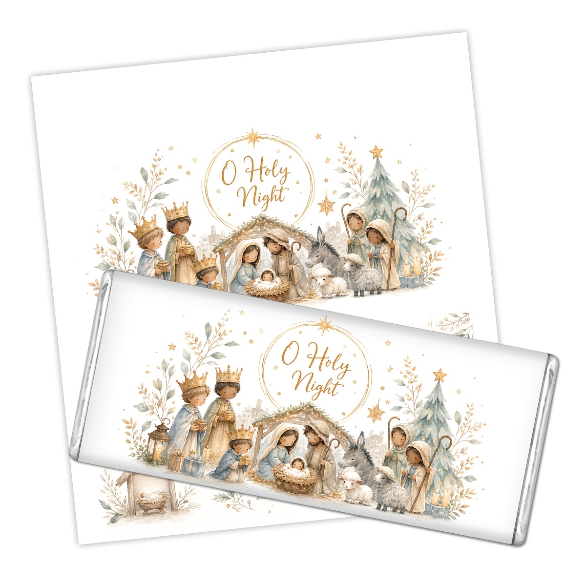 TEMU 10pcs Religious Christmas Chocolate Bar Stickers - "o Holy Night" Nativity Scene Candy Wrappers Labels. Bible Verse Decor For Church Parties,