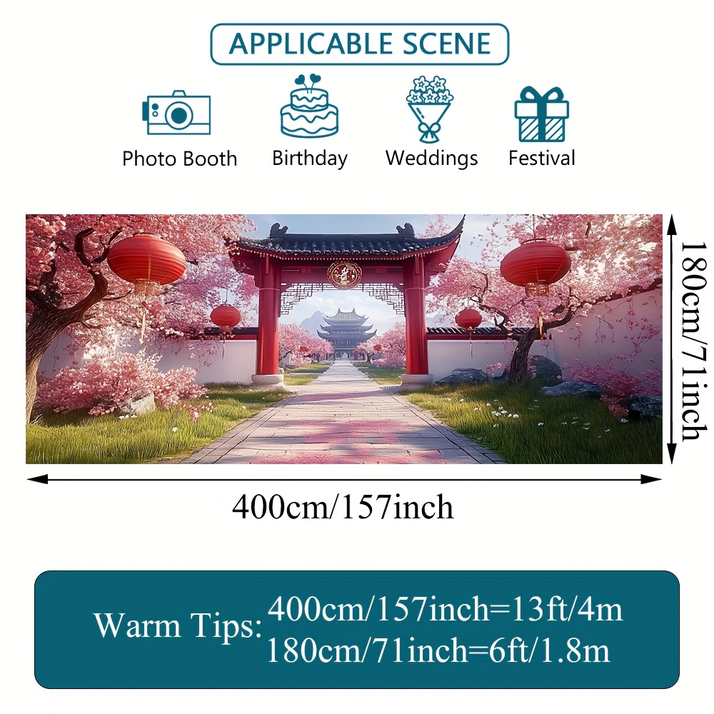 TEMU 1 pièce Bannière de Porte de Garage Jardin Oriental Cerisier 2D à , Décoration Extérieure et Facile à Installer - pour Fêtes Air et Événements