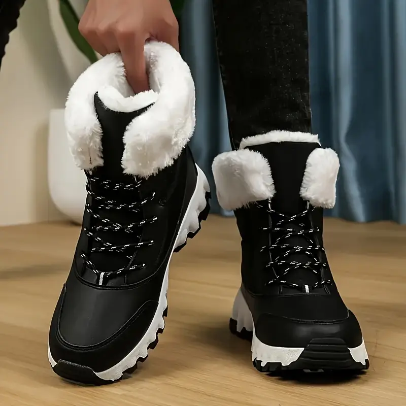 womens winter fashionable versatile anti slip plus velvet wear resistant comfortable warm trendy casual sports snow boots details 0