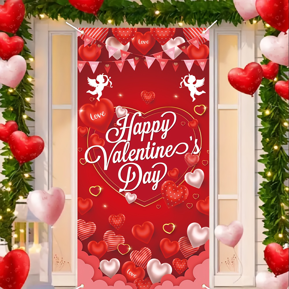 

1pc Valentine's Day Door Banner Decoration, Polyester Multipurpose Party Door Flag, No Electricity Needed, 185cm X 90cm, With Romantic Indoor/outdoor Atmosphere For Entrance, Garden,