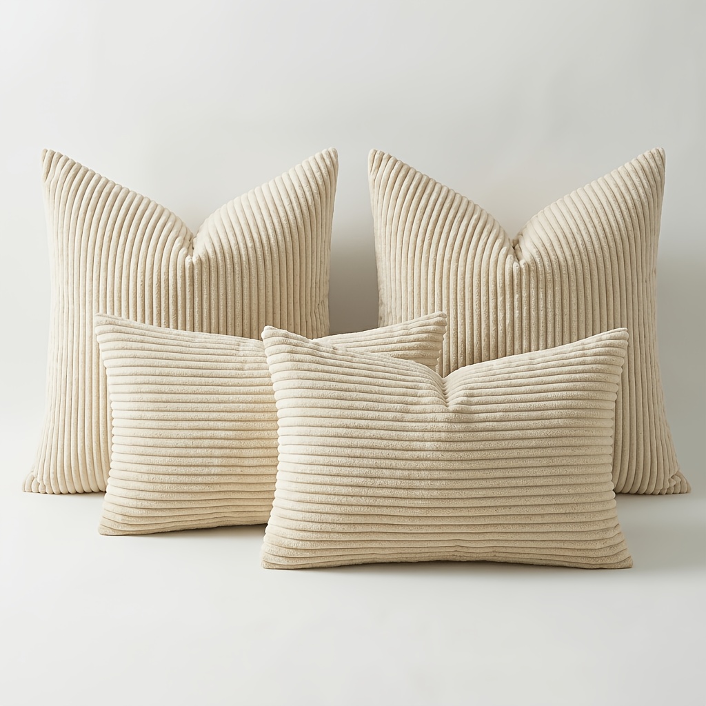 TEMU Lot de 4 housses de coussin JHUA en velours vert sauge pour canapé, lit, terrasse - Housses de coussin rayées bohèmes avec fermeture éclair,