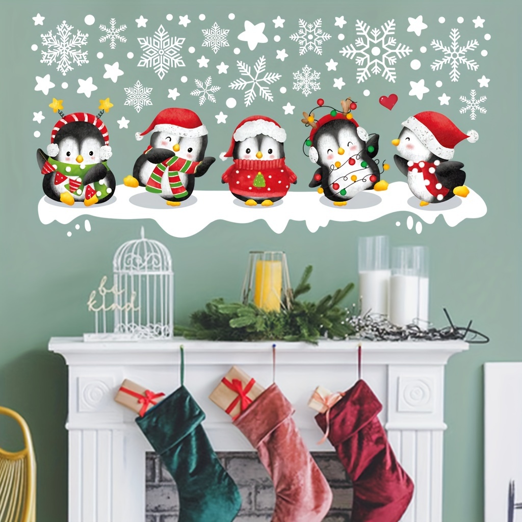 

Christmas Cheer Wall Decal - Penguin & Design, Removable Pvc Sticker For Living Room, Kitchen, And Window Decor