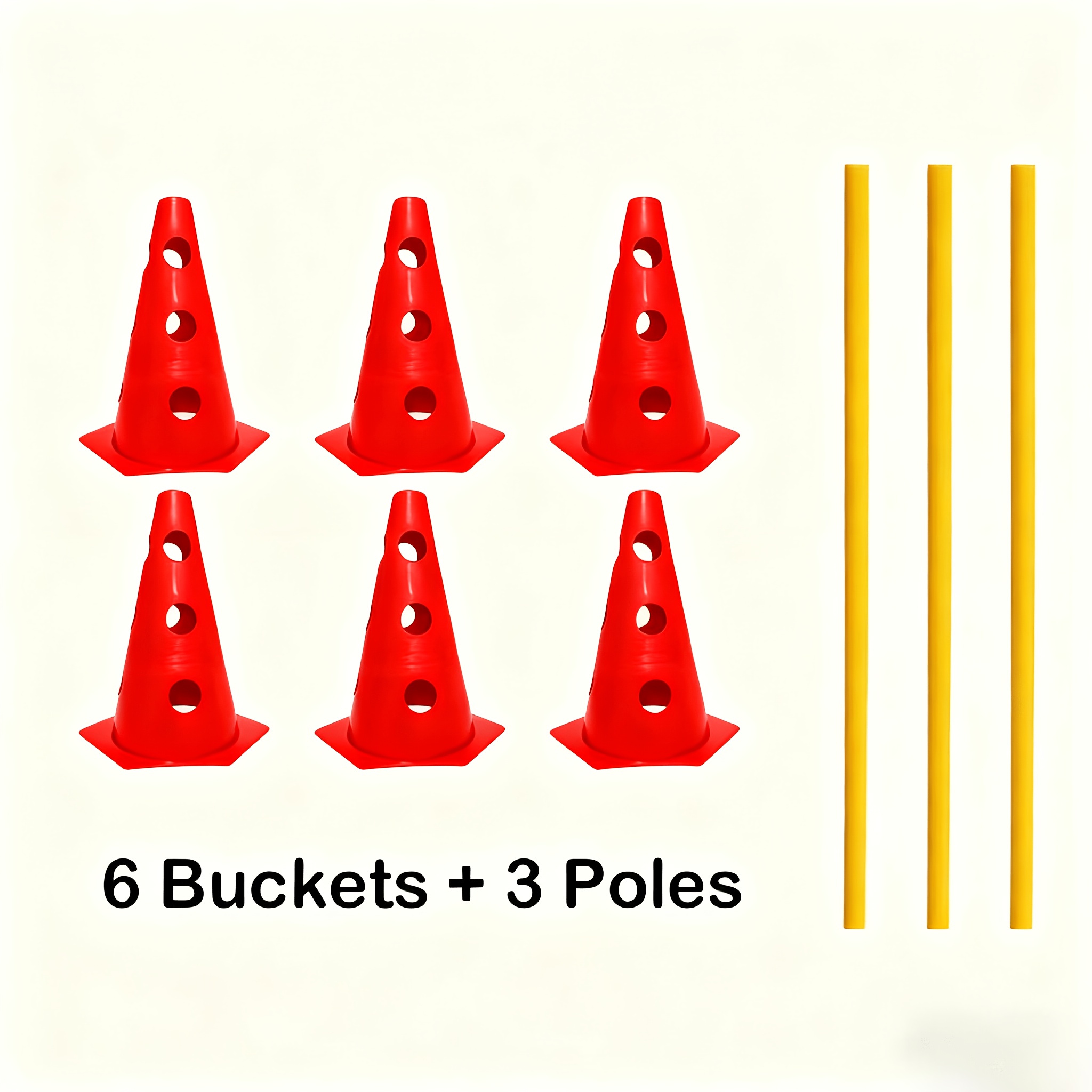 Image of 6 23cm Training Cones With Holes And 3 Assembleable Poles, Dog Agility Training Set, Obstacle Barrels With Holes For Hurdles, Indoor And Outdoor Agility Training Kit