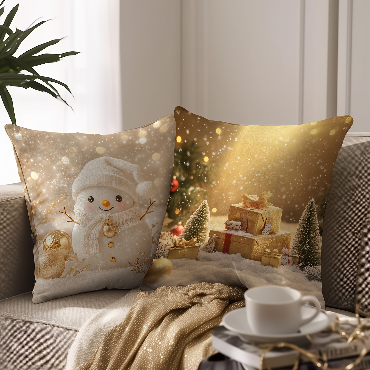 

4- Christmas , Polyester, , Zippered, , 18x18 , Printed For And Bedroom Decor