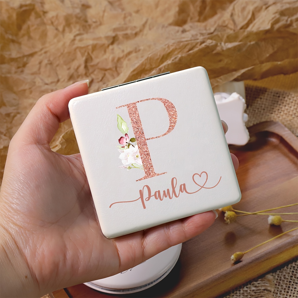 TEMU 1pz Specchietto da Trucco Personalizzato per Damigelle da Sposa, Design con Lettere , Specchietto Portatile per Donne, Specchietto Tascabile per