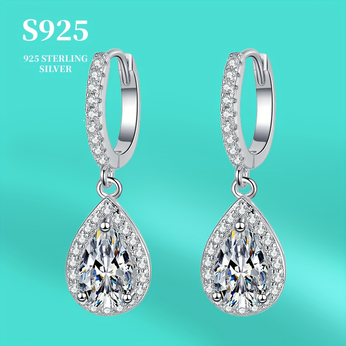 

Sterling 925 Silver Hypoallergenic Ear Jewelry Droplet Shape Shiny Moissanite Inlaid Dangle Earrings With Gift Box Female Gift