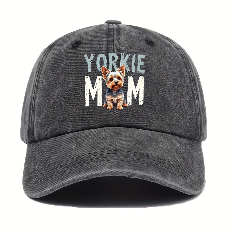 TEMU Yorkie Mom Baseball Cap For Women - Lightweight Adjustable Snapback With Yorkie Dog Graphic & Text, 100% Polyester Casual Golf Hat For Mother’s