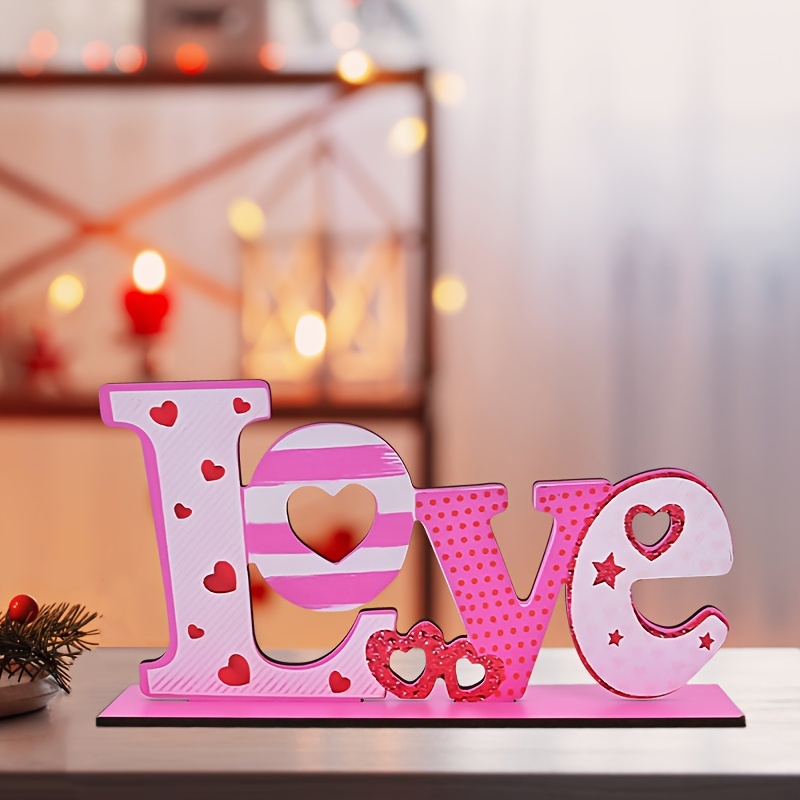 

1pc Valentine's Day Wooden Love Sign - Manufactured Wood Collectible Figurine, No Electricity Needed, Romantic Theme For Decor, Ideal For Holiday Party, Couple Gift, Wedding Decoration