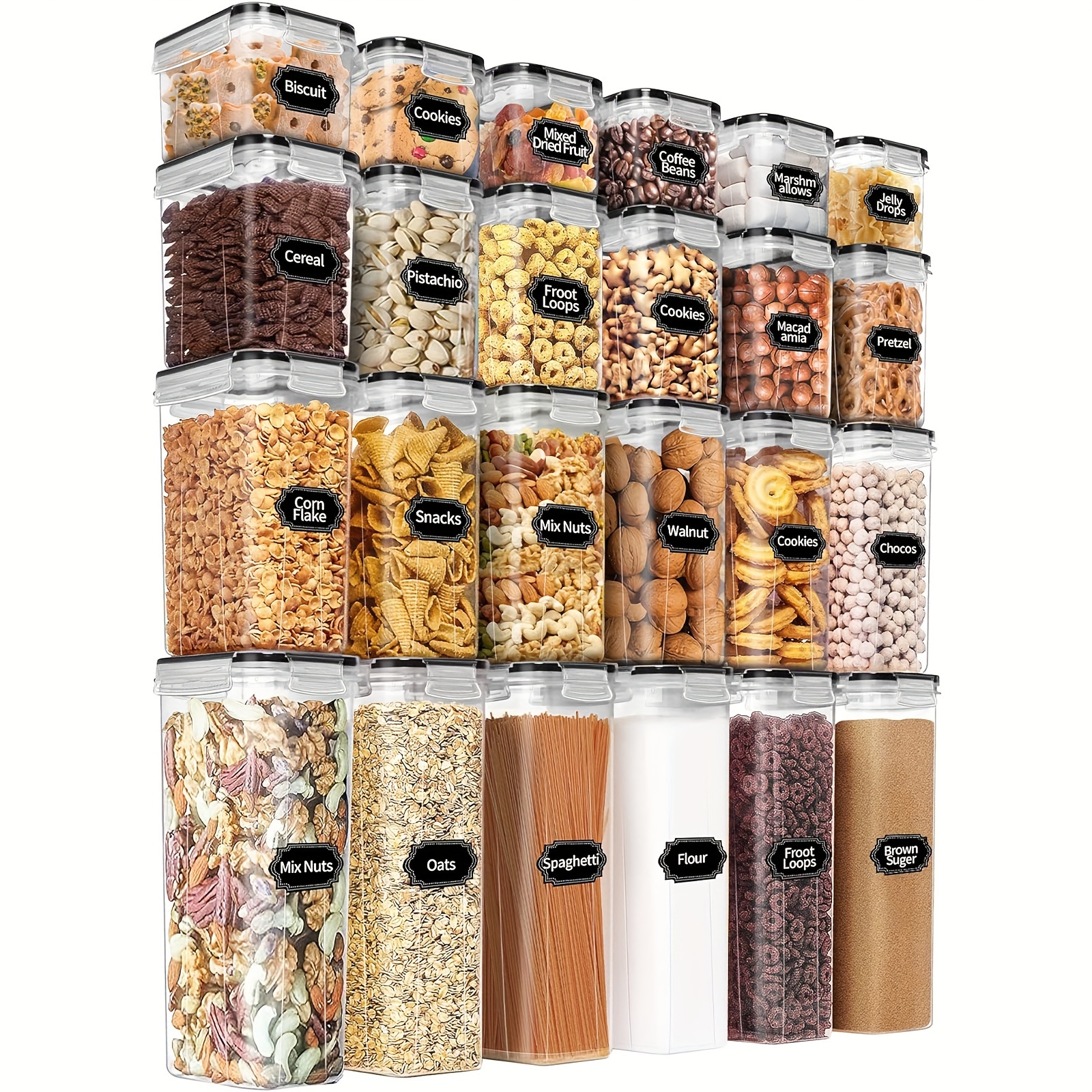 

Skroam Airtight Food Storage Containers Set With Lids - 24 Pcs, Bpa Free Kitchen And Pantry Organization, Plastic Leak-proof Canisters For Cereal Flour & Sugar - Labels & Marker