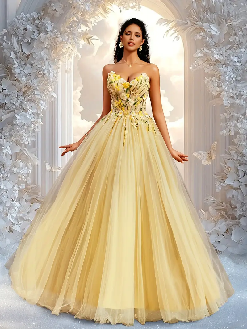 a womens strapless floral decorated mesh evening gown - Temu United Arab Emirates a womens strapless floral decorated mesh evening gown - Temu United Arab Emirates
