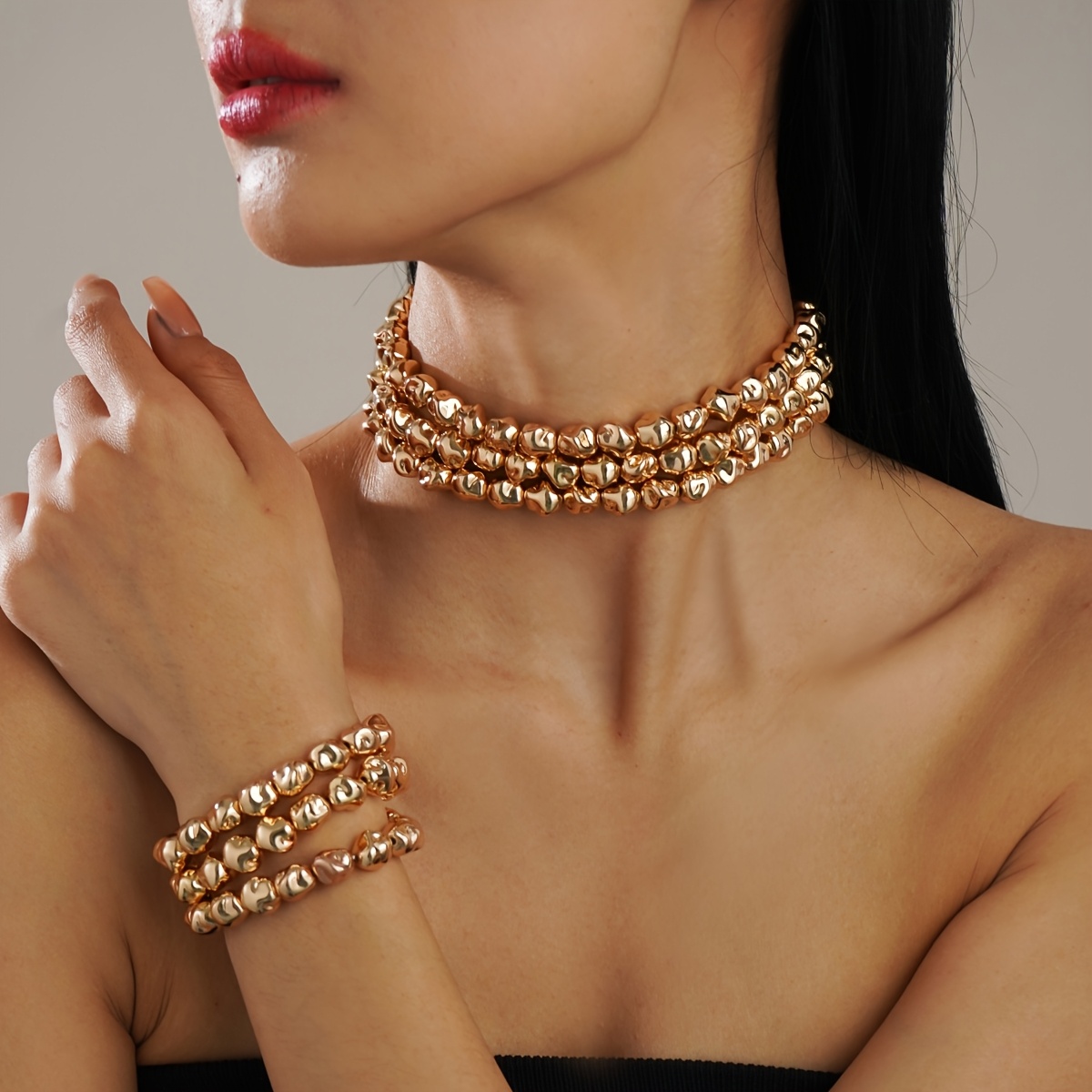 Multilayered Beaded Necklace and Bracelet Set for Women