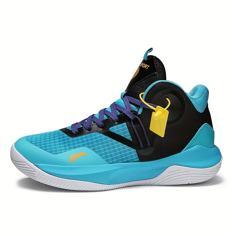 Tenis de basquetbol para hombre - Zapatos deportivos ligeros y transpirables con amortiguación, suela de goma antideslizante y diseño duradero de caña baja para deportes, entrenamiento y uso casual - Negro/Azul/Amarillo, equipo de basquetbol, calzado deportivo, sistema de cordones dinámico, forro interior de tela