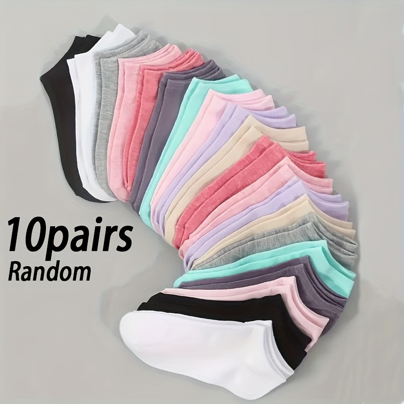 E-shop 10 Paar Damen Sommer Einfarbige Kurze Socken - Atmungsaktives Material, Bequeme Mode Freizeit Socken, Geeignet für den Täglichen Gebrauch, Süße