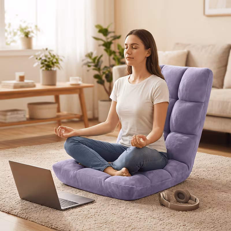 adjustable foldable floor chair 18 grid thick padded plush lazy sofa multi position meditation yoga lounger gaming reading floor seat for bedroom dorm Product details 0