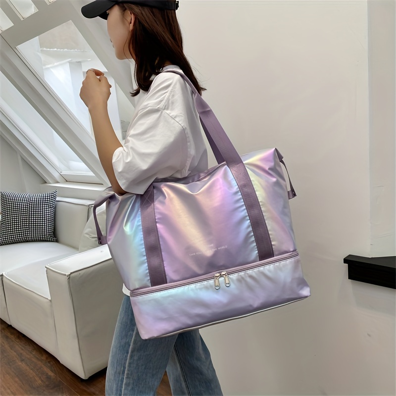 

Holographic Travel Duffel Bag, Lightweight, Foldable, Wet And Dry Separation, Large Capacity, Polyester, Elegant Style, Hand Carry Yoga/tote Ba