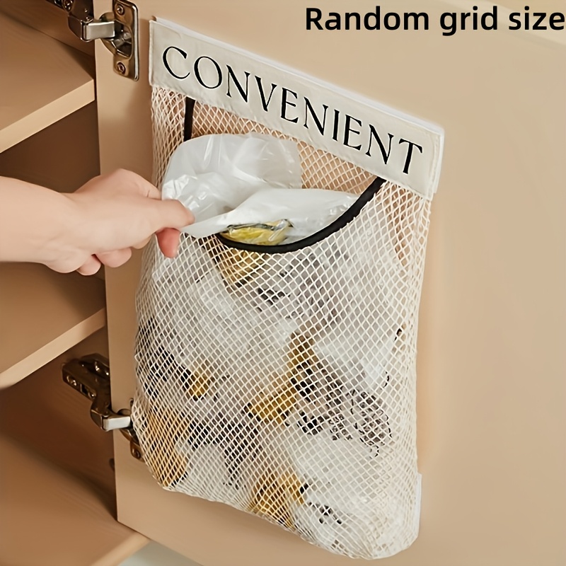 Image of 1pc Random Grid Size Random Color Reinforced Wall Hanging Bag Organizer - Kitchen Misc. Storage Net Bag, Hanging Net For Storage Bags, Space-