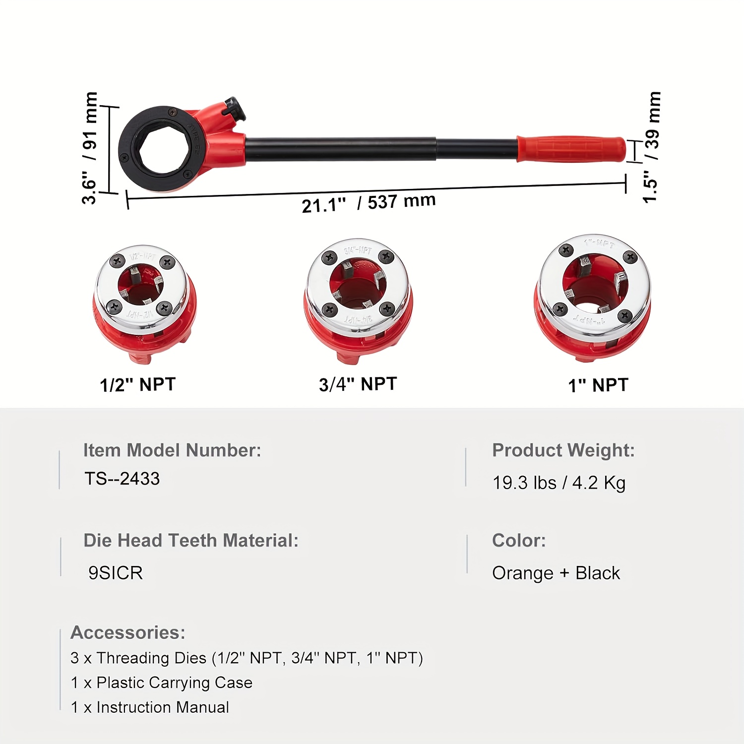 1 セットラチェットパイプねじ切りキット NPT ダイス 3 個付き手動