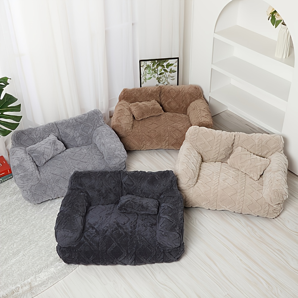 1pc plush pet sofa bed for dogs cats removable machine washable covers     soft polyester with two different gray designs strong durable simple beautiful ideal gift for pet lovers pet furniture bed   decor   furniture durable pet furniture Product details 2