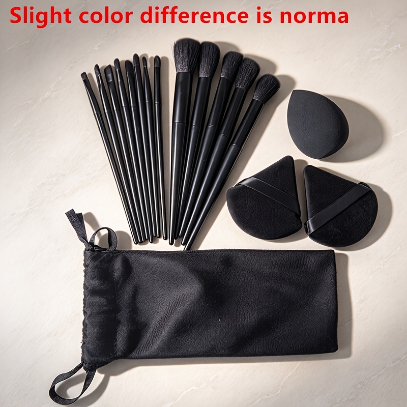 TEMU Set Of 17 Makeup Brushes (including 13 Black Brushes, Storage Bag, 2 Makeup , And 1 Makeup Sponge Egg), Covering The Entire Of Base Makeup,