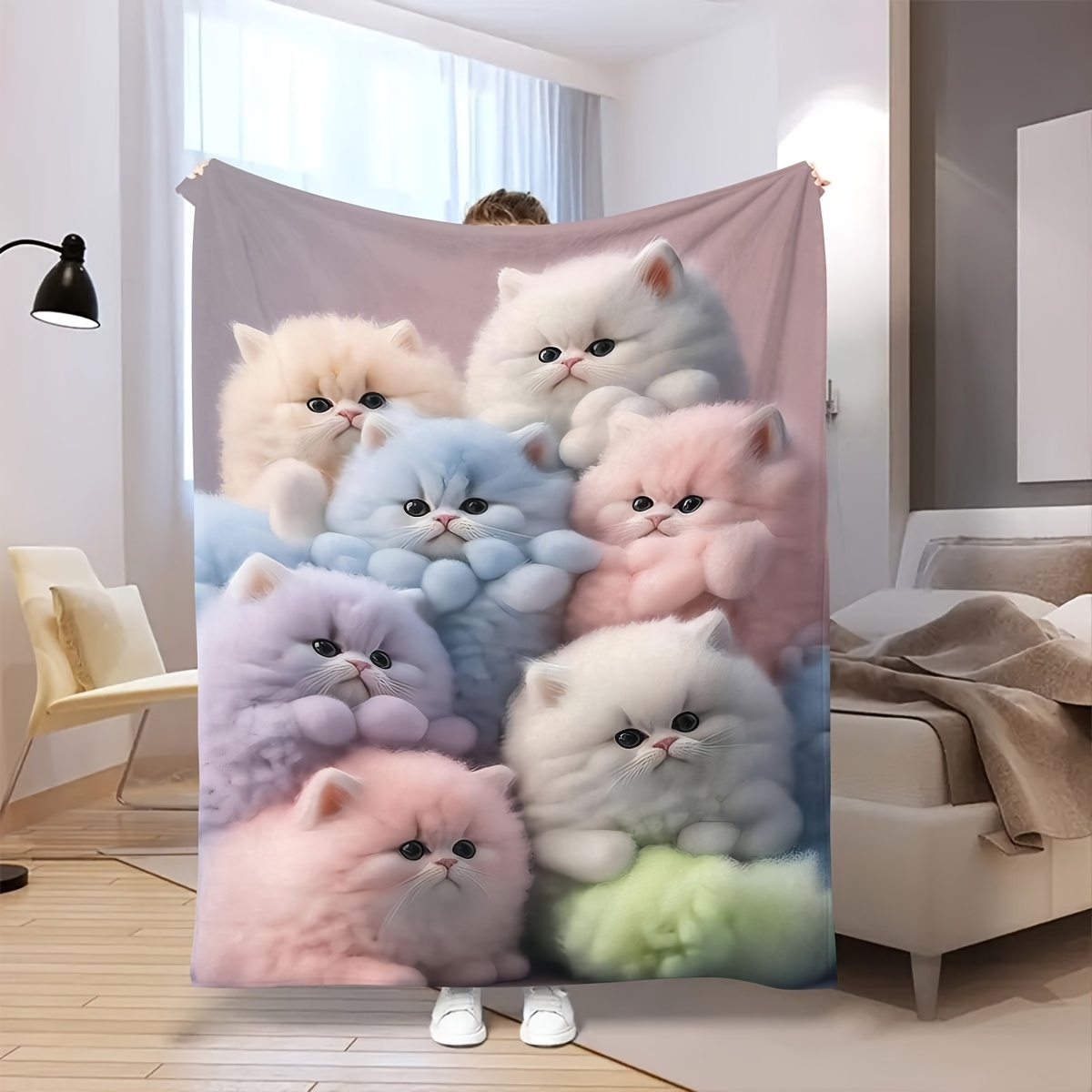 

1pc Couverture en flanelle pour chaton mignon pour la pause déjeuner, le bureau, le camping, la décoration de la maison