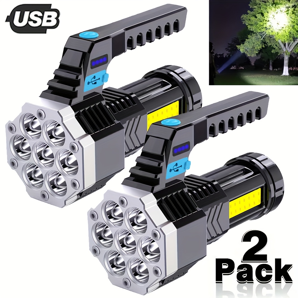 2-Piece Lihangstar USB Rechargeable Handheld Flashlight with Side Light