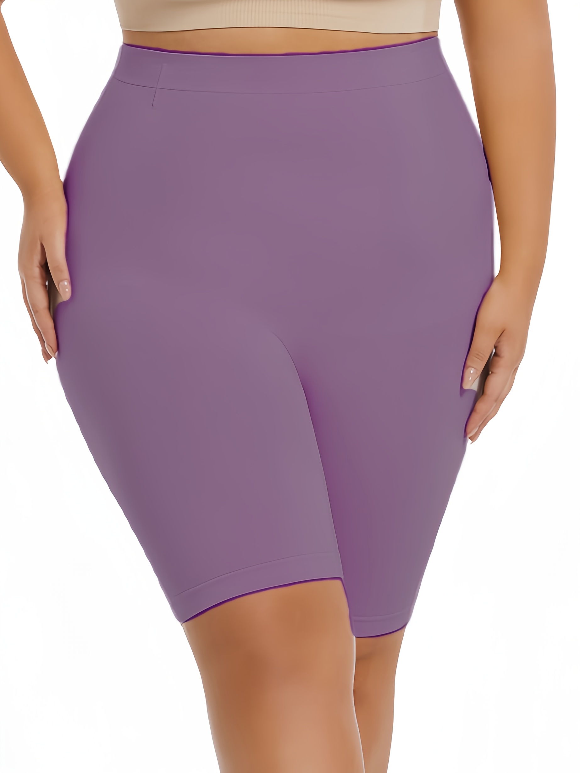 1pc Plus Size Women'S High-Waisted Shaper Shorts, Tummy Control and Butt Lifter, Thigh Slimmer, Knit Polyamide Fabric, Solid Color, High Support Body Shaper