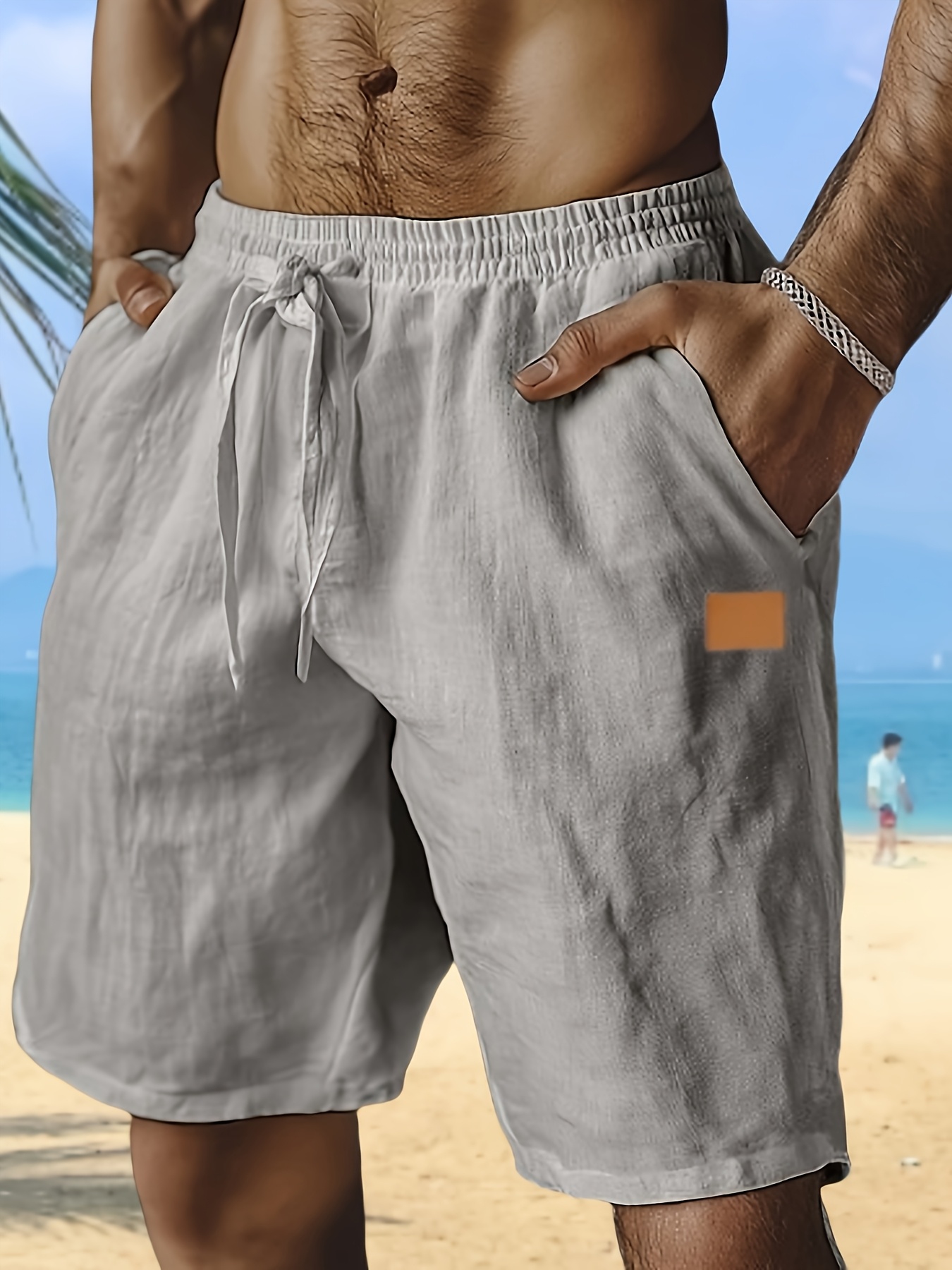 New Linen Shorts, Drawstring Style, Elastic Waist, Solid Color, Breathable,  With Pockets, Suitable For Daily Beach And Seaside Wear, Casual Shorts, Me