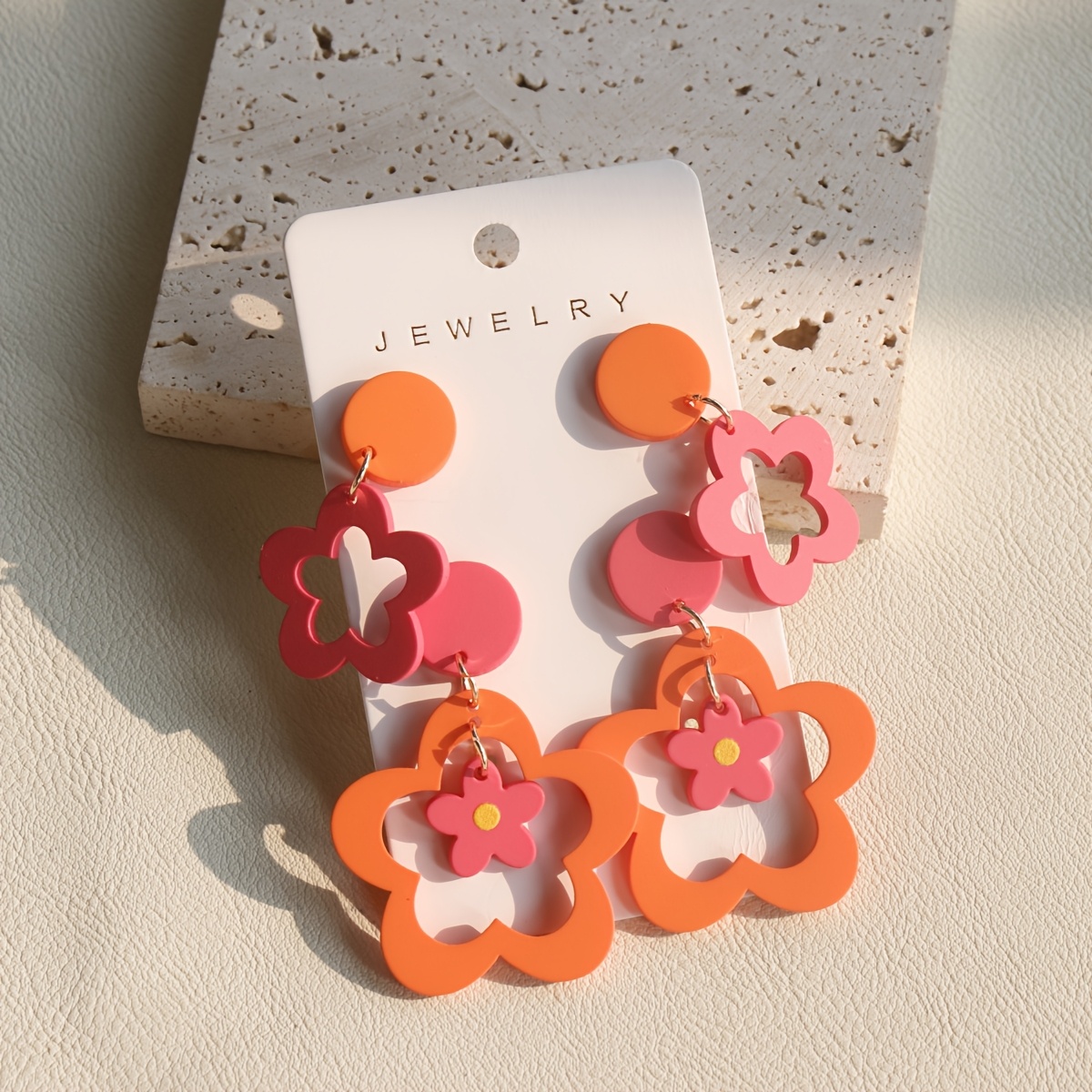 TEMU Y2k Spring Summer Women's Dangle Earrings, Vintage Cute Flora, Acrylic, Clay Texture, Stainless Steel Earring Post, For Holiday Gift,