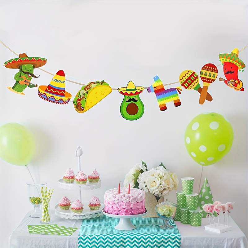 

1pc, Fiesta Taco Bar Banner Garland Mexican Fiesta Party Banner With Cactus Donkey Maraca Sombrero Taco Pepper For Mexican Cinco De Mayo Fiesta Theme Party Decorations