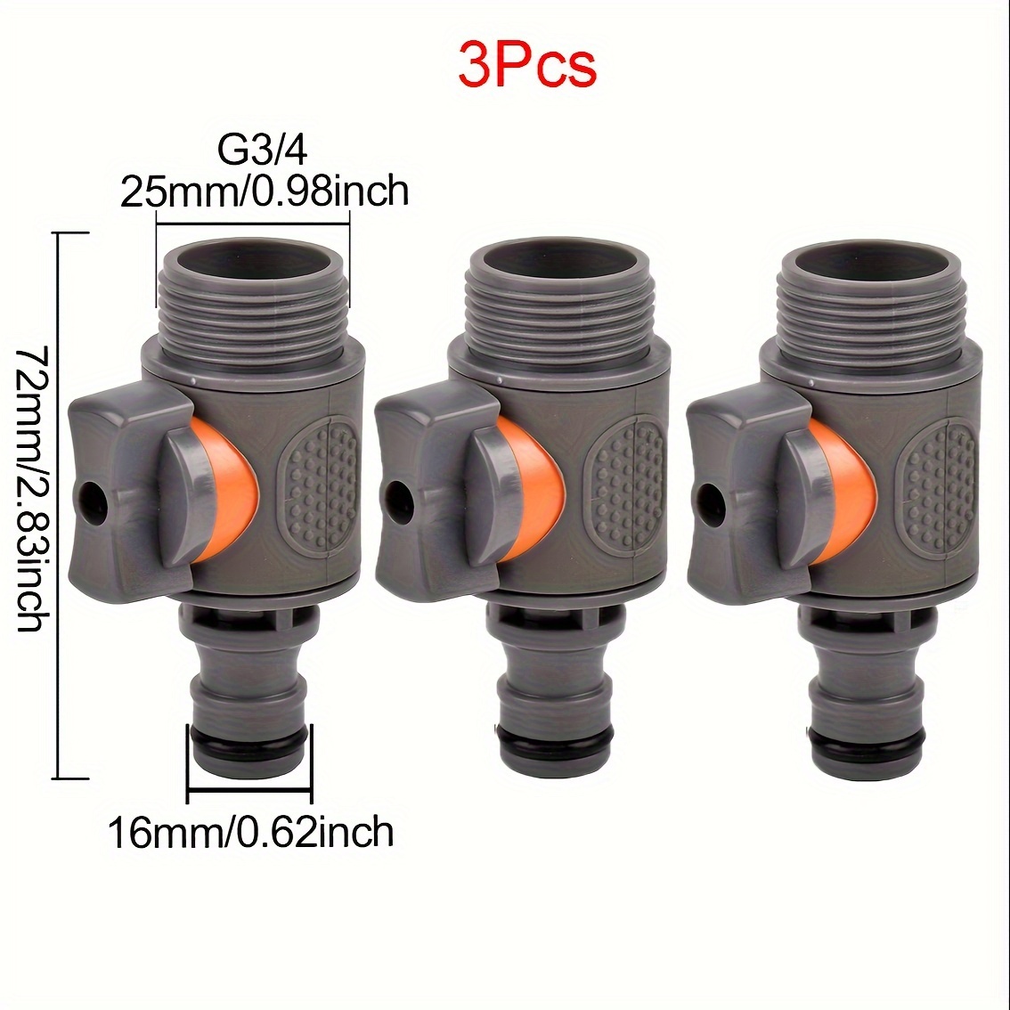 Image of 3pcs Garden Hose Shut Off Valve Fitting, 16mm Tap, 3/4 Inch Male And Female Thread Watering Irrigation Quick Connector, For Garden Yard Lawn Car Wash