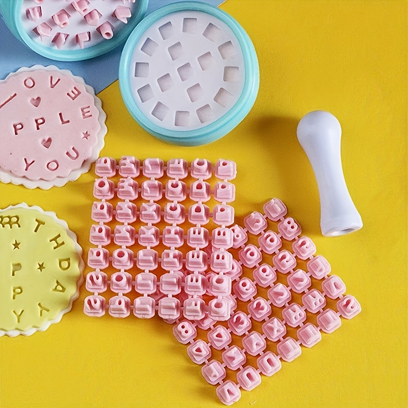 Image of Shaon 4pcs Letter Biscuit Stamps, Biscuit And Gummy Candy Stamps, Diy Letter Shape Biscuit And Cake Molds Baking Tools, Flexible Gummy Candy Embossing Knives, Dessert Molds And Pastry Baking Molds