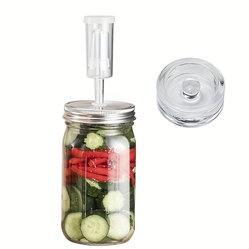 Image of Glass Mason Jar Fermentation Kit With Airlock Lid & Weighted Stone - Wide Mouth Pickling Canning Set For Sauerkraut, Kimchi, Vegetables, Fermentation Starter, Airtight Glass Jar For Lacto-fermentation