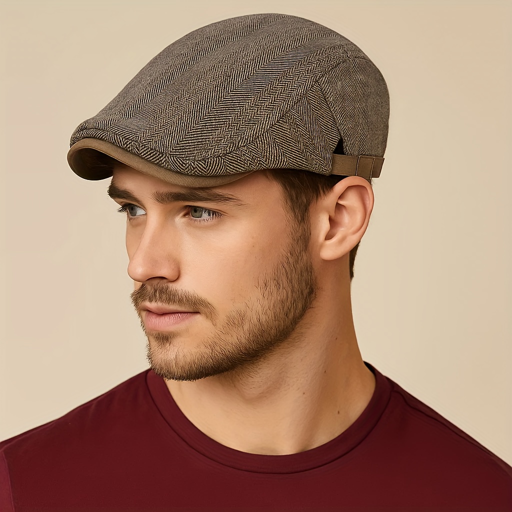 mens big size winter cap thick warm vintage herringbone Temu