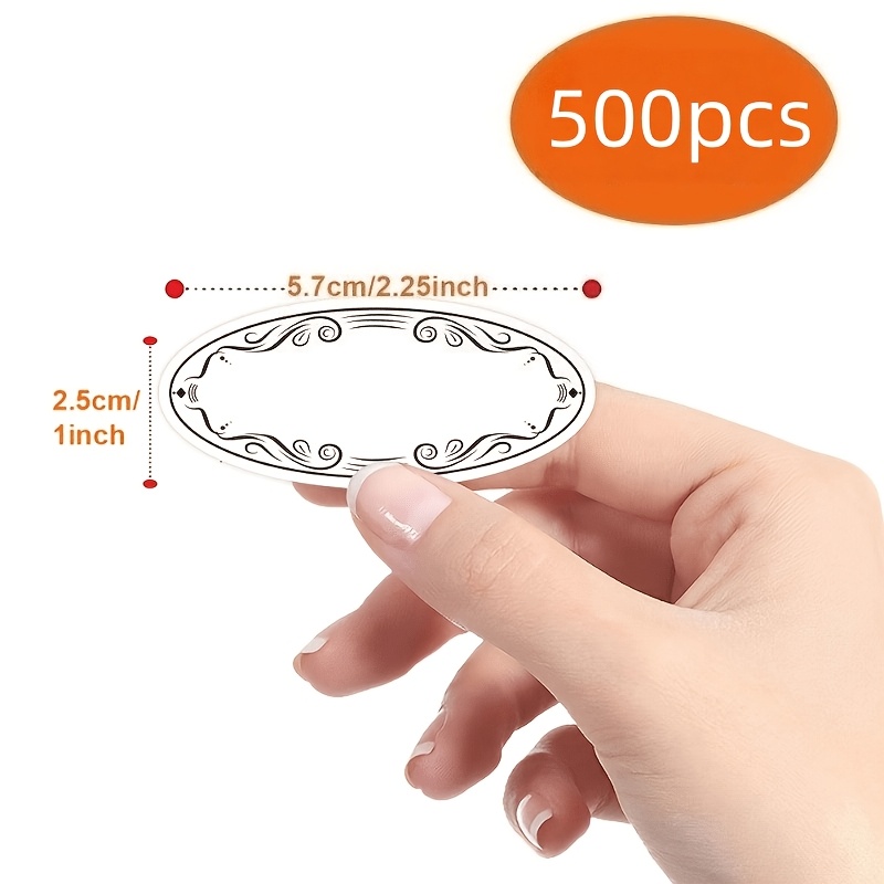 TEMU 1 Roll Of 500pcs Labels - Elegant Black Writing, Oval Design - Suitable For Pantry, Kitchen, Office, Crafts - Compatible With Markers And Pens -
