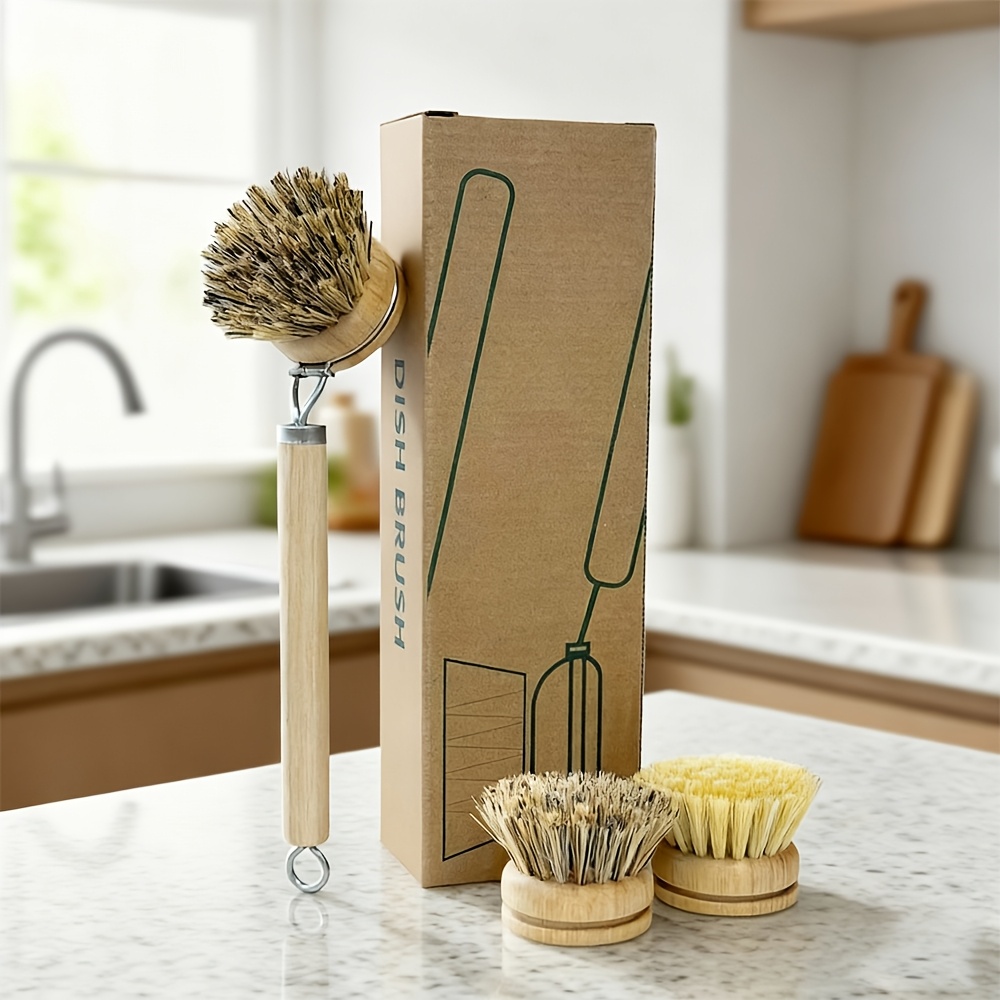 COCOCITY Lot de 4 Brosses à Vaisselle en Bois, Set de Brosses de
