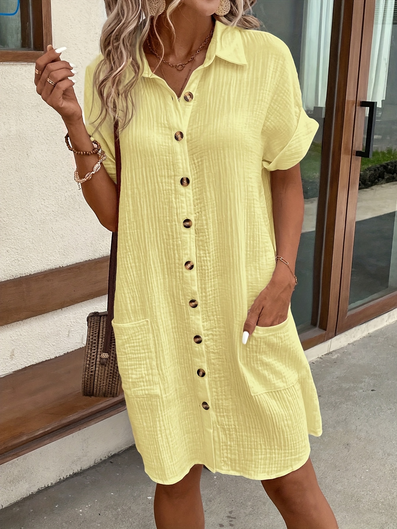 womens solid   soft batwing sleeve shirt dress