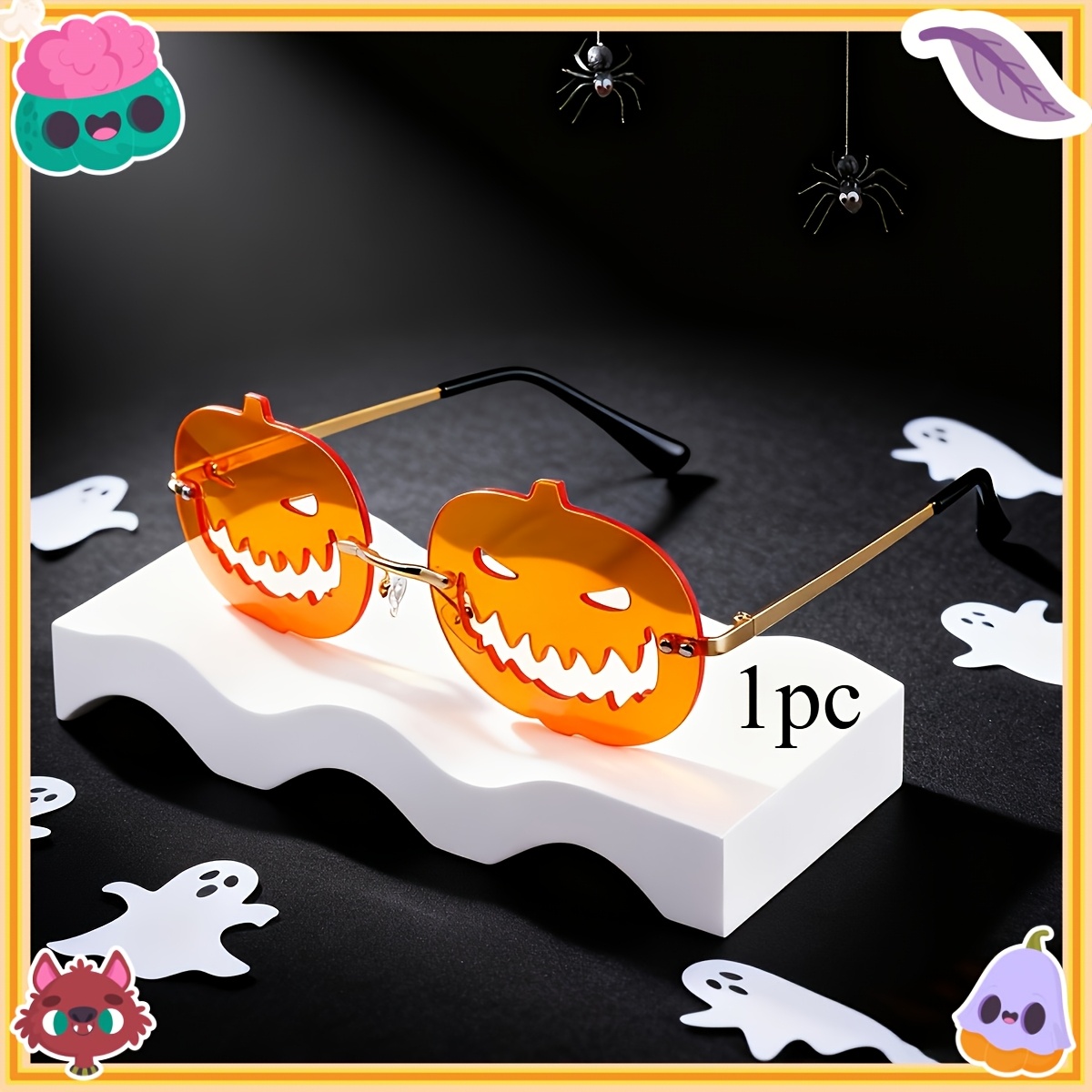 TEMU Une paire de lunettes de mode citrouille monture adaptées aux hommes et aux femmes - Lunettes de costume instantanées pour Halloween, les fêtes