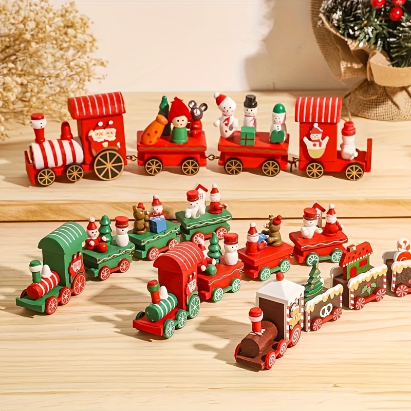 wooden christmas train set colorful holiday decor Temu