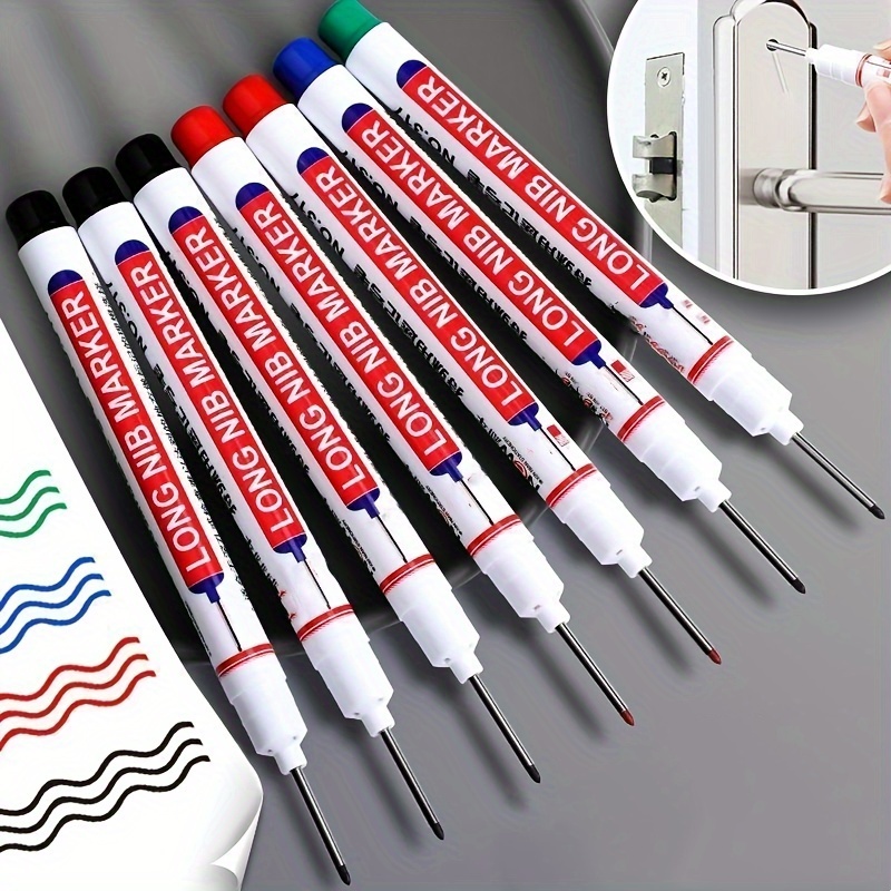 

12pcs Multi- Hole Marker Pens, Long Nib, Red, Black, Blue, Green Markers For Woodworking, Construction, Diy Crafts, Plastic Material, No Electricity Needed