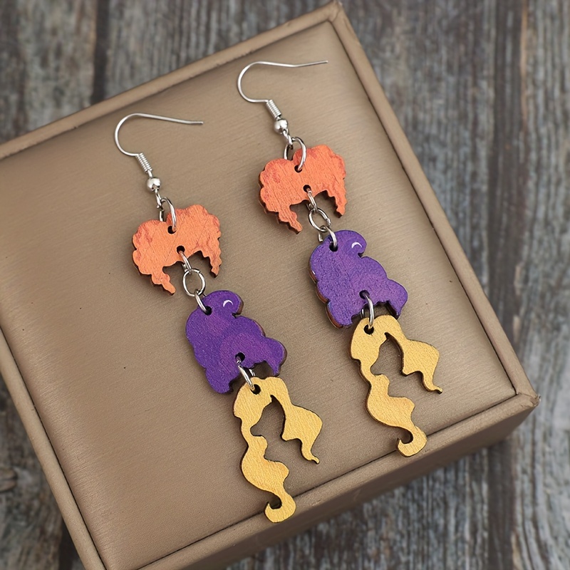 

Unique Halloween Party Wooden Earrings - Vintage Style, Iron Posts, Celebrations & Casual Attire