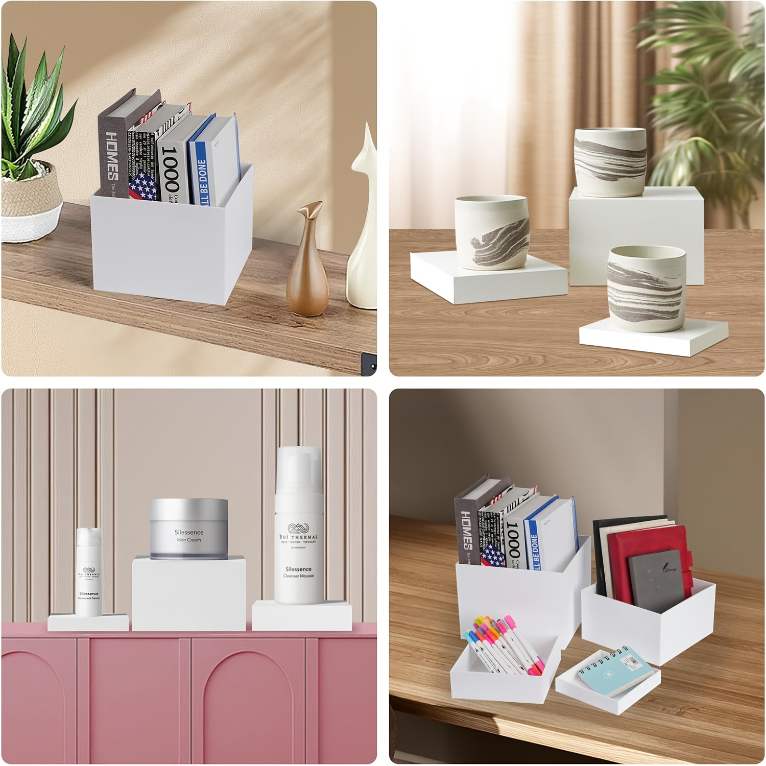 Acrylic stand for display, buffet food stand, catering desserts collectibles jewellery character display stand, acrylic cube display nesting stand, hollow bottom 4 different sizes cube acrylic product display stand for party decoration