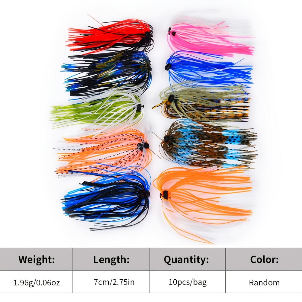 TEMU 10pcs Silicone Jig Skirts, Fishing Bait Additions Spinnerbaits Buzzbaits Spoon Blade Squid Skirt Replacement Part, Fly Tying Material, Random