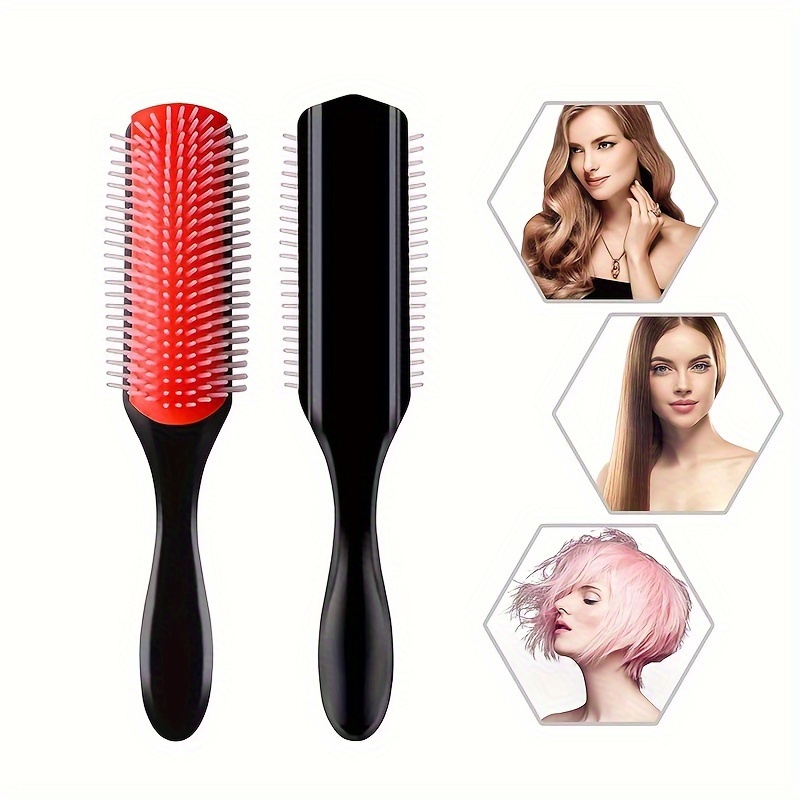 

Ergonomic Nylon Hair Brush For Natural Curly Hair - Volumizing & Defining Comb, Ideal For Travel, Detangling, Shaping - Black Handle With Red Bristles, Defining Brush | | Nylon Bristles