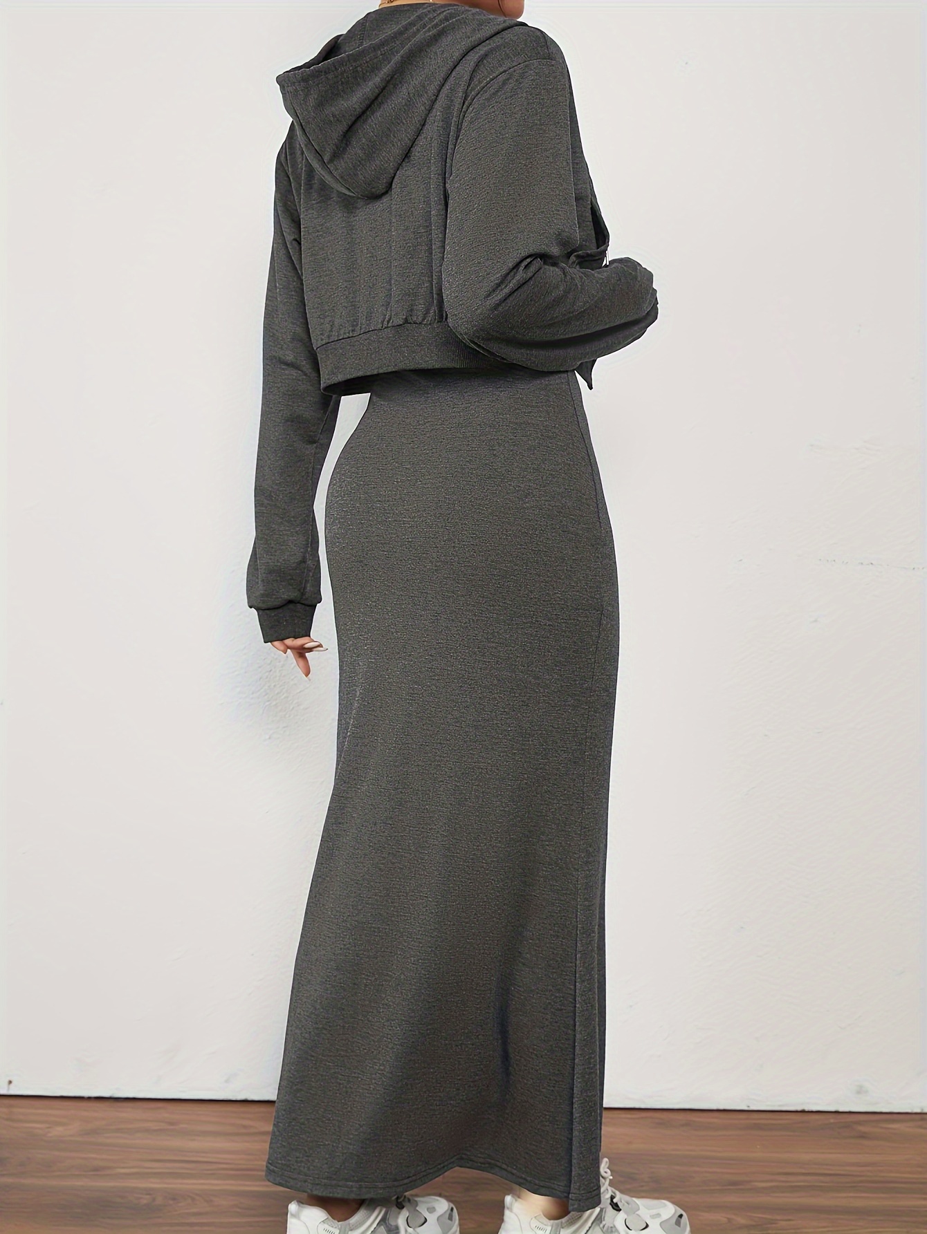 womens cropped hoodie sleeveless dress set long Temu United Arab